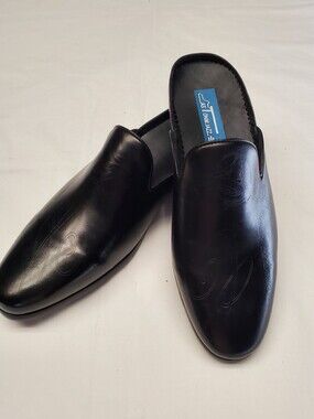 Aston M. Jazz Handmade Black Leather Backless Mule Loafer Men's Size 8.5 US